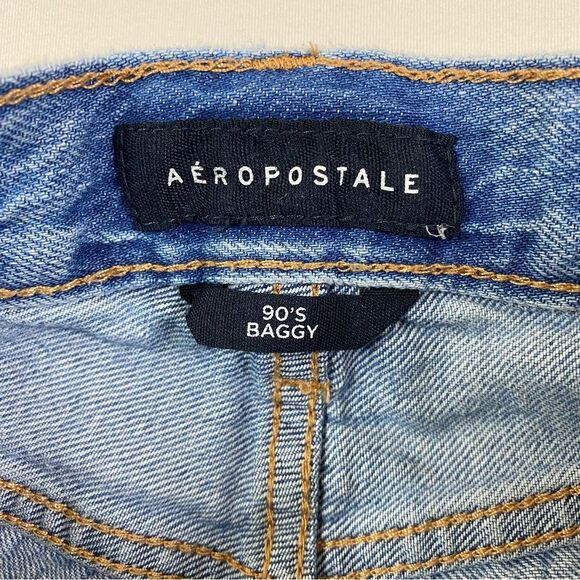Aeropostale 90's Baggy Jeans Women's 000 Distressed Light Denim‎ High Waist Y2K - Picture 3 of 11